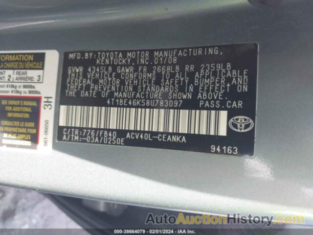 TOYOTA CAMRY LE, 4T1BE46K58U783097