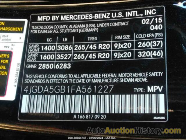 MERCEDES-BENZ ML 400 4MATIC, 4JGDA5GB1FA561227