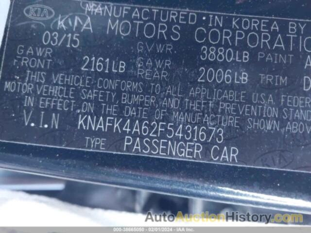 KIA FORTE LX, KNAFK4A62F5431673