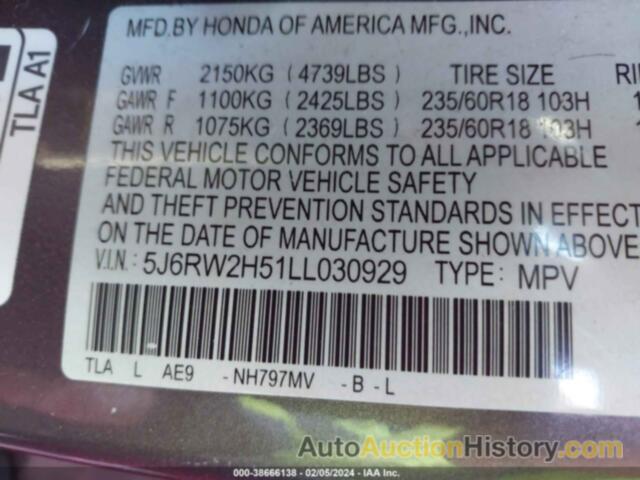 HONDA CR-V AWD EX, 5J6RW2H51LL030929