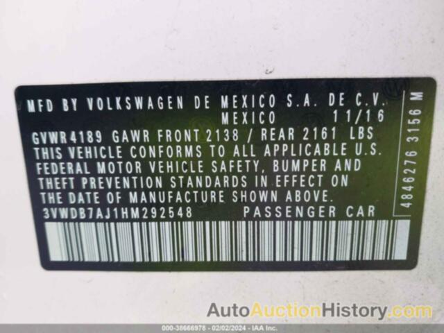 VOLKSWAGEN JETTA 1.4T SE, 3VWDB7AJ1HM292548