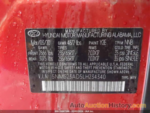 HYUNDAI SANTA FE SE, 5NMS23AD5LH234340