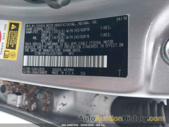 TOYOTA HIGHLANDER XLE, 5TDKZRFH3JS261900