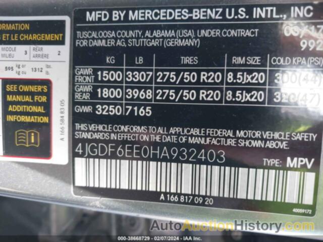 MERCEDES-BENZ GLS 450 4MATIC, 4JGDF6EE0HA932403