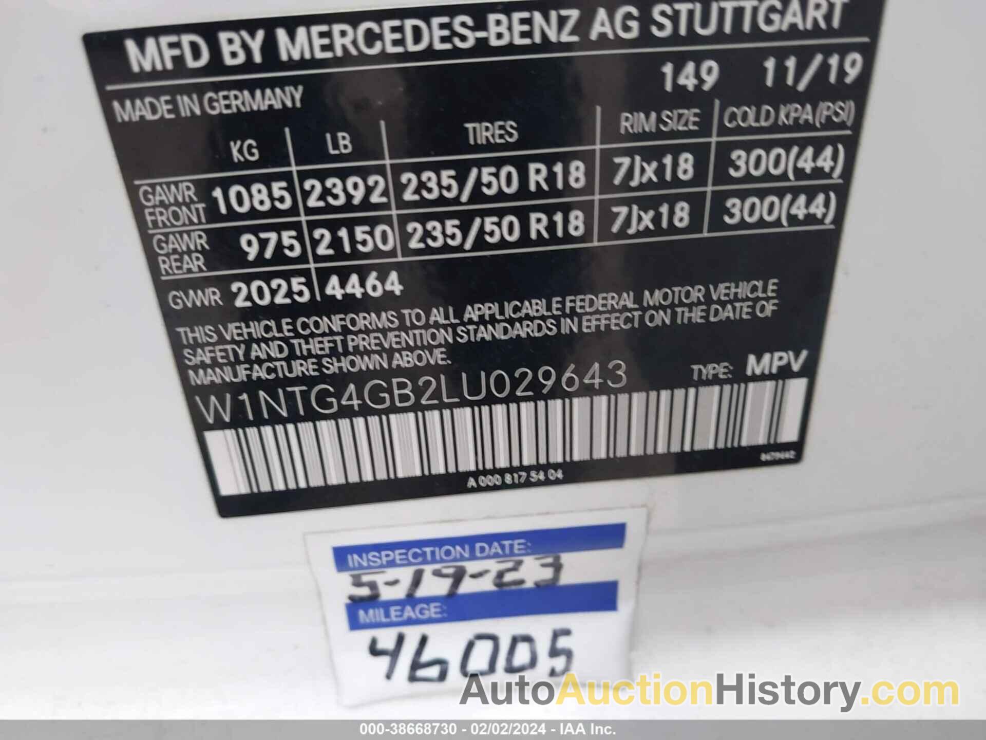MERCEDES-BENZ GLA 250 4MATIC, W1NTG4GB2LU029643