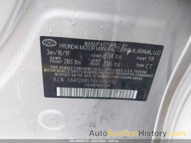 HYUNDAI ELANTRA SEL, 5NPD84LF8KH460157