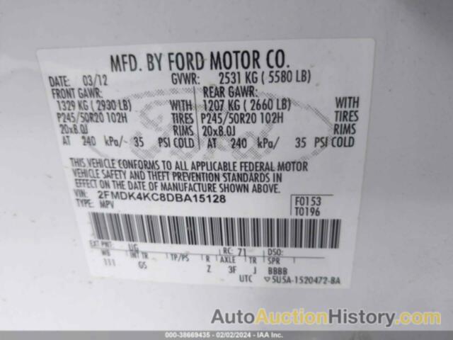 FORD EDGE LIMITED, 2FMDK4KC8DBA15128