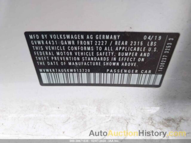 VOLKSWAGEN E-GOLF SE, WVWKR7AU5KW913720