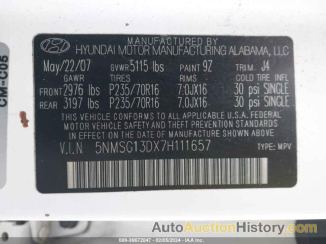 HYUNDAI SANTA FE GLS, 5NMSG13DX7H111657