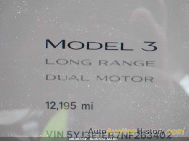TESLA MODEL 3 LONG RANGE DUAL MOTOR ALL-WHEEL DRIVE, 5YJ3E1EB7NF263402