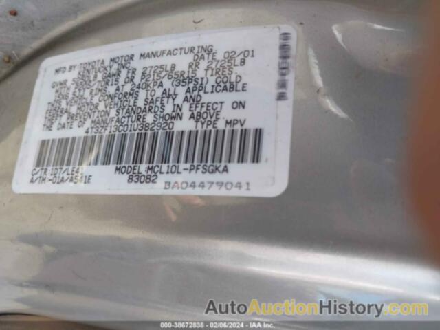 TOYOTA SIENNA XLE, 4T3ZF13C01U382920