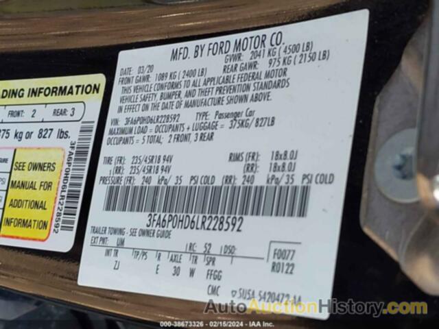 FORD FUSION SE, 3FA6P0HD6LR228592