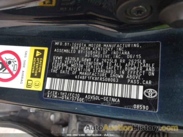 TOYOTA CAMRY LE/XLE/SE/XSE, 4T4BF1FK8FR508063