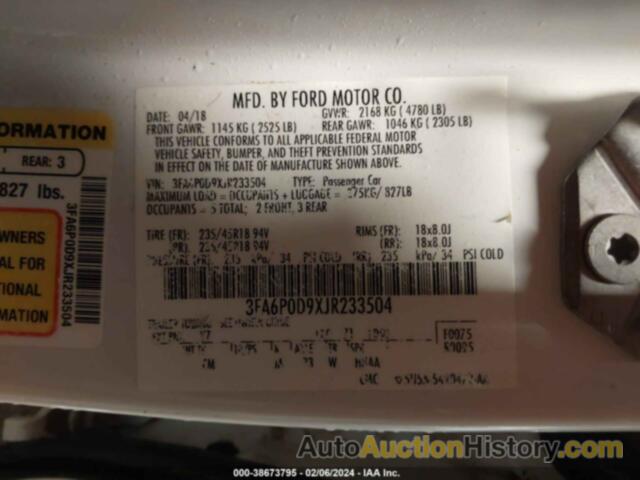 FORD FUSION TITANIUM, 3FA6P0D9XJR233504