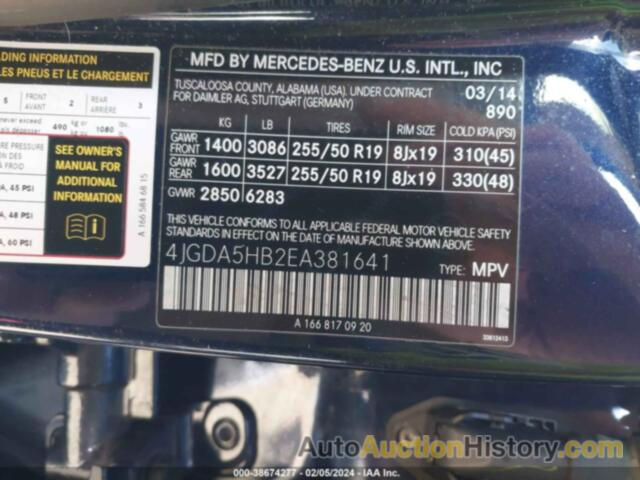 MERCEDES-BENZ ML 350 4MATIC, 4JGDA5HB2EA381641