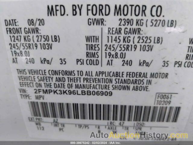 FORD EDGE TITANIUM, 2FMPK3K96LBB06909