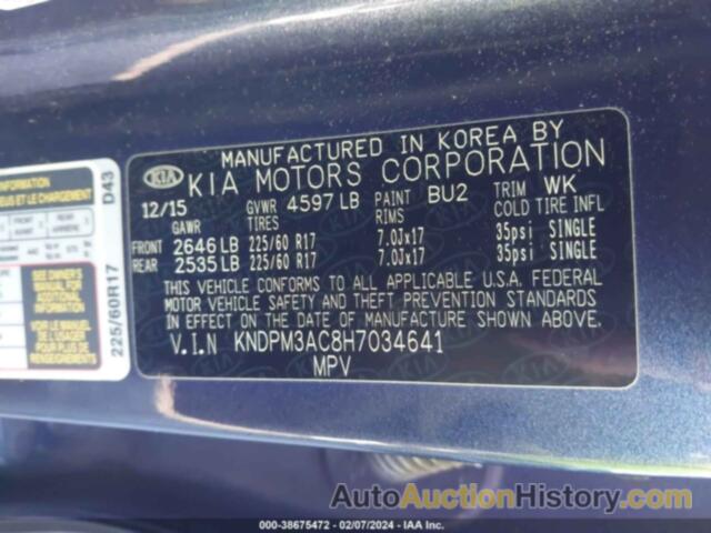 KIA SPORTAGE LX, KNDPM3AC8H7034641