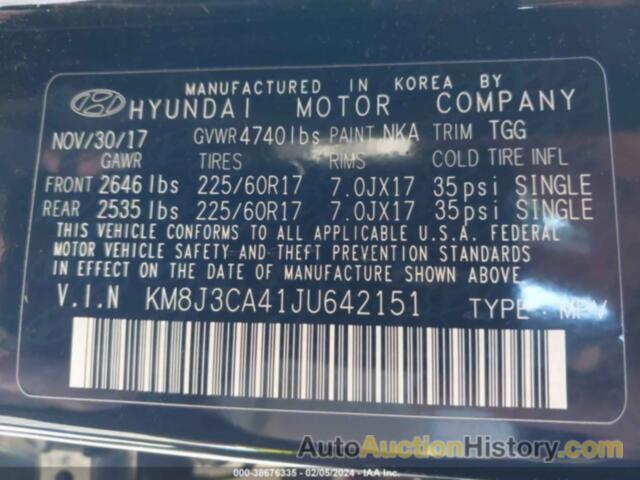 HYUNDAI TUCSON SEL, KM8J3CA41JU642151