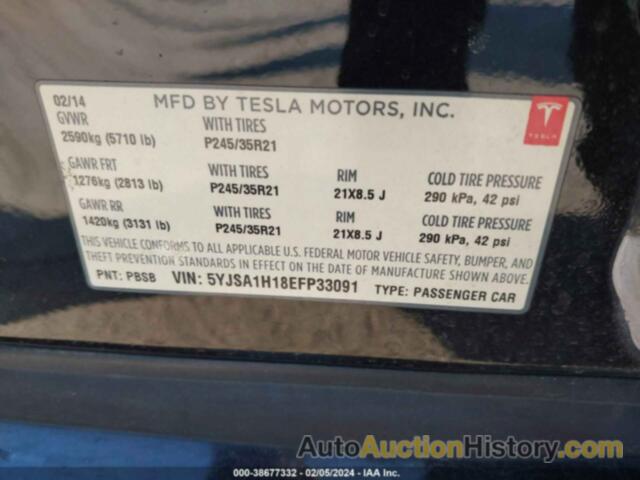 TESLA MODEL S P85, 5YJSA1H18EFP33091