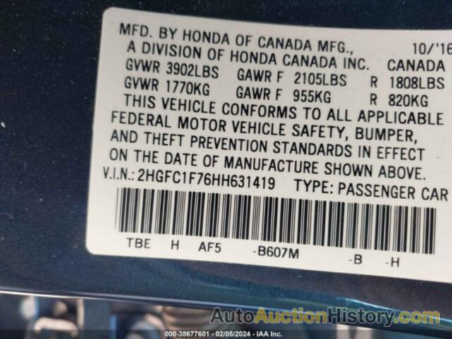 HONDA CIVIC EX-L, 2HGFC1F76HH631419