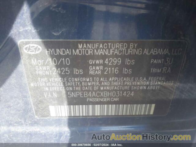 HYUNDAI SONATA GLS, 5NPEB4ACXBH031424