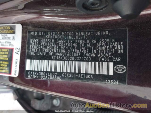 TOYOTA AVALON, 4T1BK3DB2BU371703