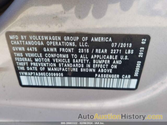 VOLKSWAGEN PASSAT 2.5L S, 1VWAP7A36EC009905