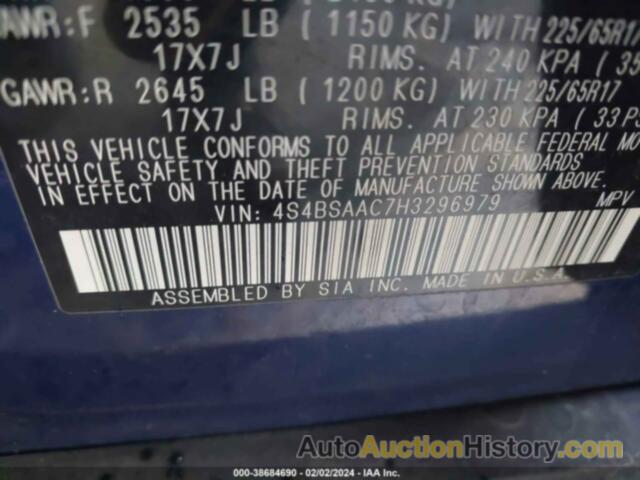 SUBARU OUTBACK 2.5I, 4S4BSAAC7H3296979