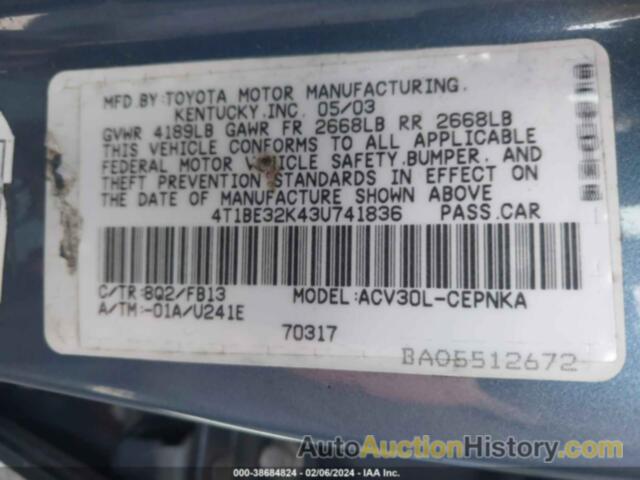 TOYOTA CAMRY LE, 4T1BE32K43U741836