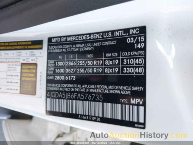 MERCEDES-BENZ ML 350, 4JGDA5JB6FA576735