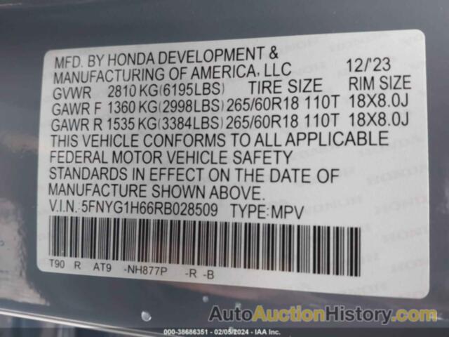 HONDA PILOT AWD TRAILSPORT, 5FNYG1H66RB028509