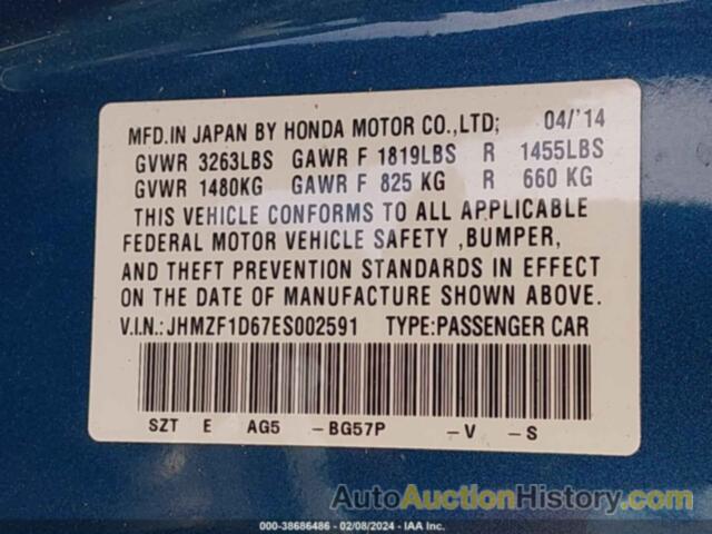 HONDA CR-Z EX, JHMZF1D67ES002591