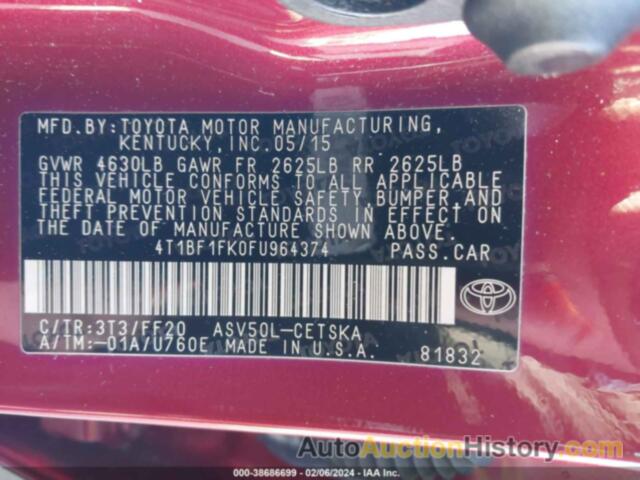 TOYOTA CAMRY SE, 4T1BF1FK0FU964374