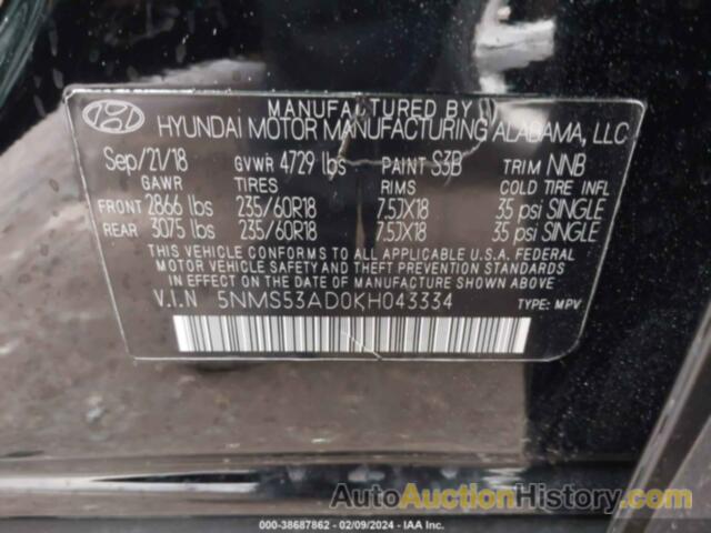 HYUNDAI SANTA FE ULTIMATE, 5NMS53AD0KH043334