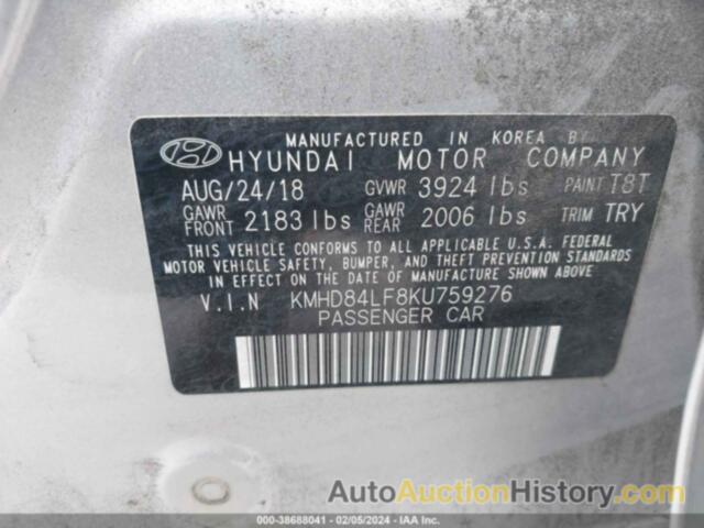 HYUNDAI ELANTRA SEL, KMHD84LF8KU759276