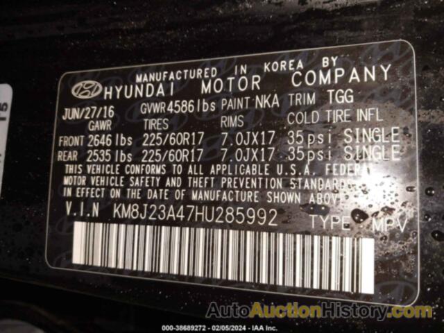 HYUNDAI TUCSON SE, KM8J23A47HU285992