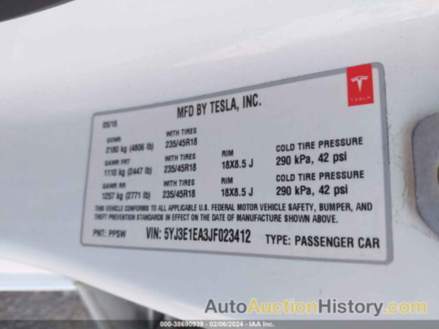 TESLA MODEL 3 LONG RANGE/MID RANGE, 5YJ3E1EA3JF023412