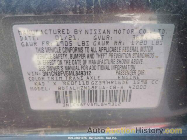 NISSAN VERSA SR XTRONIC CVT, 3N1CN8FV5ML849312