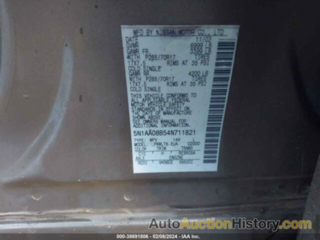 NISSAN PATHFINDER ARMADA SE OFF-ROAD, 5N1AA08B54N711821