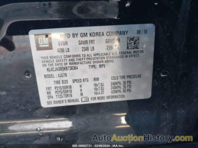 BUICK ENCORE FWD PREFERRED, KL4CJASB0KB738364