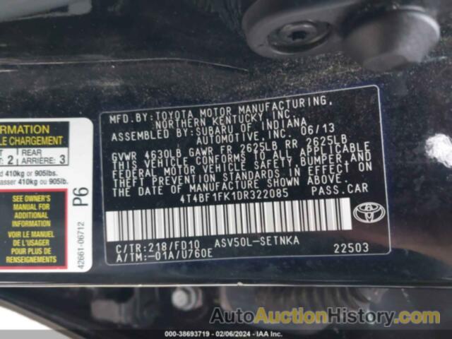 TOYOTA CAMRY LE, 4T4BF1FK1DR322085