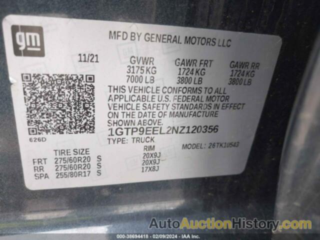 GMC SIERRA 1500 LIMITED 4WD  SHORT BOX AT4, 1GTP9EEL2NZ120356