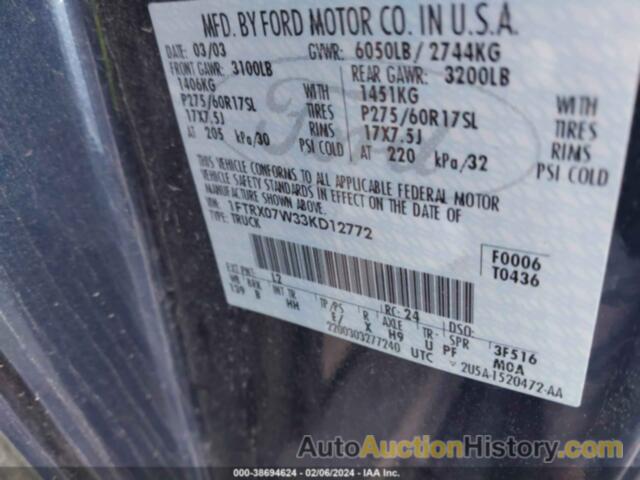 FORD F150, 1FTRX07W33KD12772