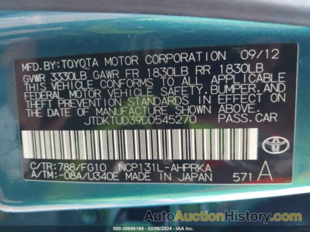 TOYOTA YARIS LE, JTDKTUD39DD545270