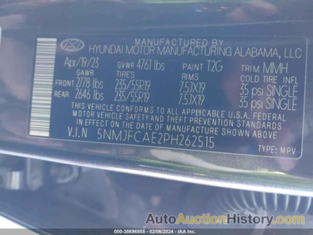 HYUNDAI TUCSON SEL, 5NMJFCAE2PH262515