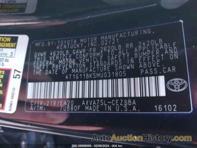 TOYOTA CAMRY SE AWD, 4T1G11BK5MU031805