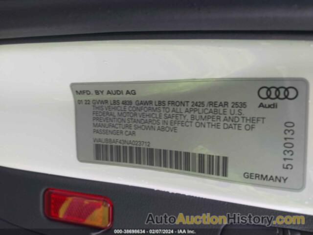 AUDI A4 PREMIUM PLUS 40 TFSI QUATTRO S TRONIC, WAUBBAF43NA023712