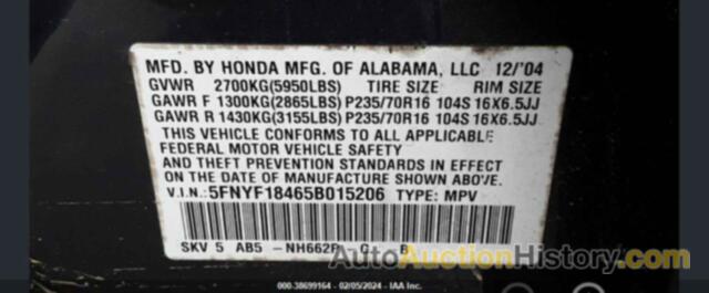 HONDA PILOT, 5FNYF18465B015206