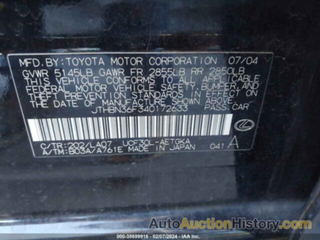 LEXUS LS 430 430, JTHBN36F340172633