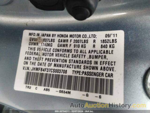 HONDA CIVIC HYBRID, JHMFB4F37CS003708